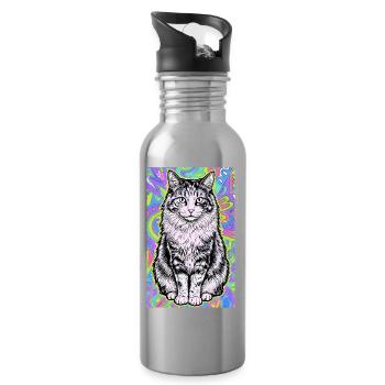 Katze - Trinkflasche mit integriertem Trinkhalm - Lightsilver - Rechts