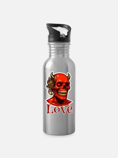 Crimson Skull liebt Steampunk - Trinkflasche mit integriertem Trinkhalm - Lightsilver
