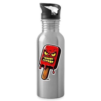 Angry Red Popsicle - Water bottle with straw - silver - Right