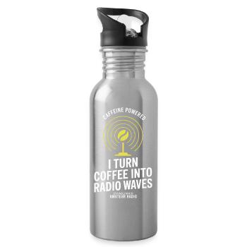 Caffeine Powered Radio Waves Tee - Water bottle with straw - silver - Right