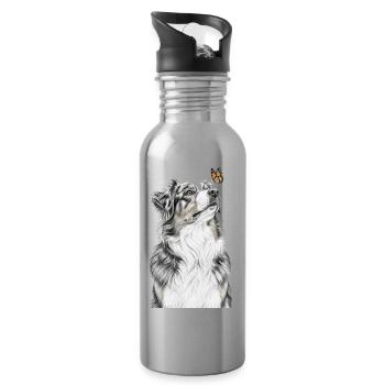 Aussie Looking Butterfly Australian Shepherd - Water bottle with straw - silver - Right