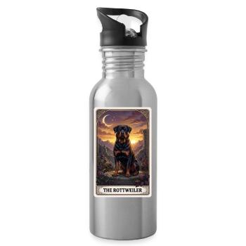 Rottweiler Moonlight Tarot - Water bottle with straw - silver - Right