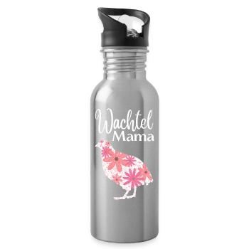 Wachtel Mama | Florales Wachtel Design - Trinkflasche mit integriertem Trinkhalm - Lightsilver - Rechts
