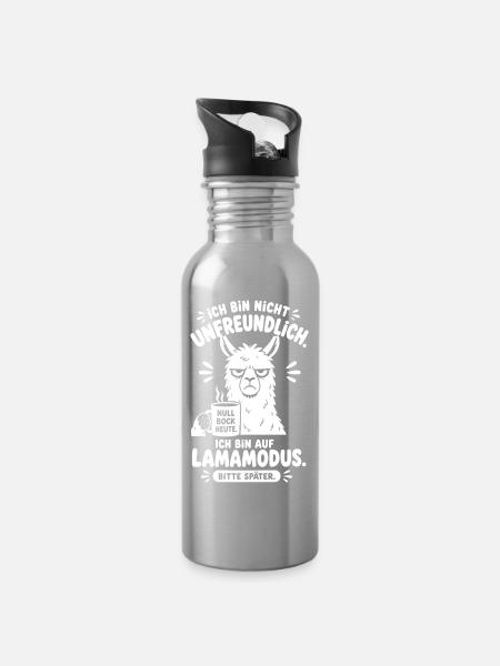 Ich Bin Unfreundlich Im Lamamodus - Trinkflasche mit integriertem Trinkhalm - Lightsilver