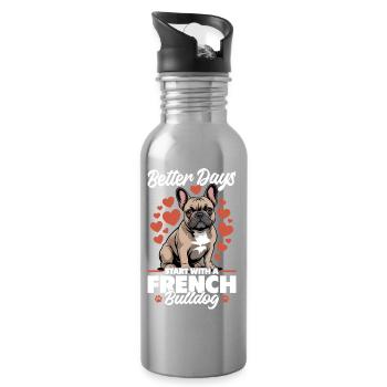 Bouledogue français Race de chien Frenchie - Gourde avec paille intégrée - argent clair - Droite