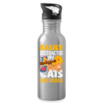 Funny Ukulele Designs and Sayings - Water bottle with straw - silver - Right