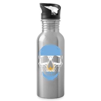 Skull Flag Argentina Vintage Skeleton - Water bottle with straw - silver - Right