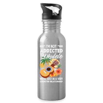 Funny Ukulele Designs and Sayings - Water bottle with straw - silver - Right