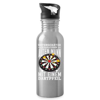 Lustige Darts Sprüche Darts Geschenke - Trinkflasche mit integriertem Trinkhalm - Lightsilver - Rechts