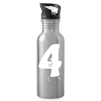 Lustige Vier: Minimalistische Ziffer 4 | Vierter - Trinkflasche mit integriertem Trinkhalm - Lightsilver - Rechts