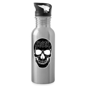 Schädelgrafik Black Metal - Trinkflasche mit integriertem Trinkhalm - Lightsilver - Rechts