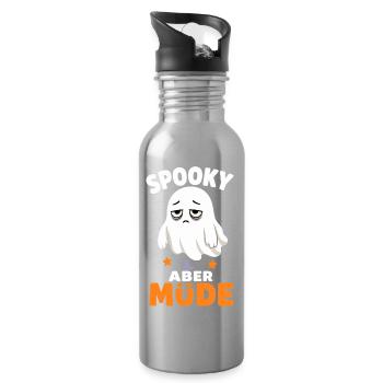 Spooky aber müde – Verschlafener Halloween-Geist - Trinkflasche mit integriertem Trinkhalm - Lightsilver - Rechts