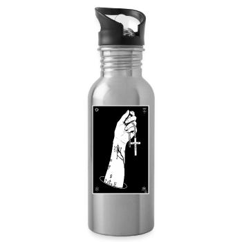 Black and white hand with cross chain - Water bottle with straw - silver - Right