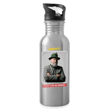 Obacht! Grantler im Dienst - Bayern Spruch - Trinkflasche mit integriertem Trinkhalm - Lightsilver - Rechts