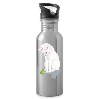 weiße Katze trifft Frosch - Trinkflasche mit integriertem Trinkhalm - Lightsilver - Rechts
