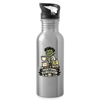 Meeting Survivor Zombie Office - Water bottle with straw - silver - Right