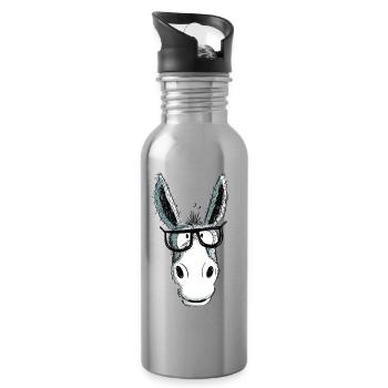 Lustiger Grauer Nerd Esel Mit Brille I Comic - Trinkflasche mit integriertem Trinkhalm - Lightsilver - Rechts