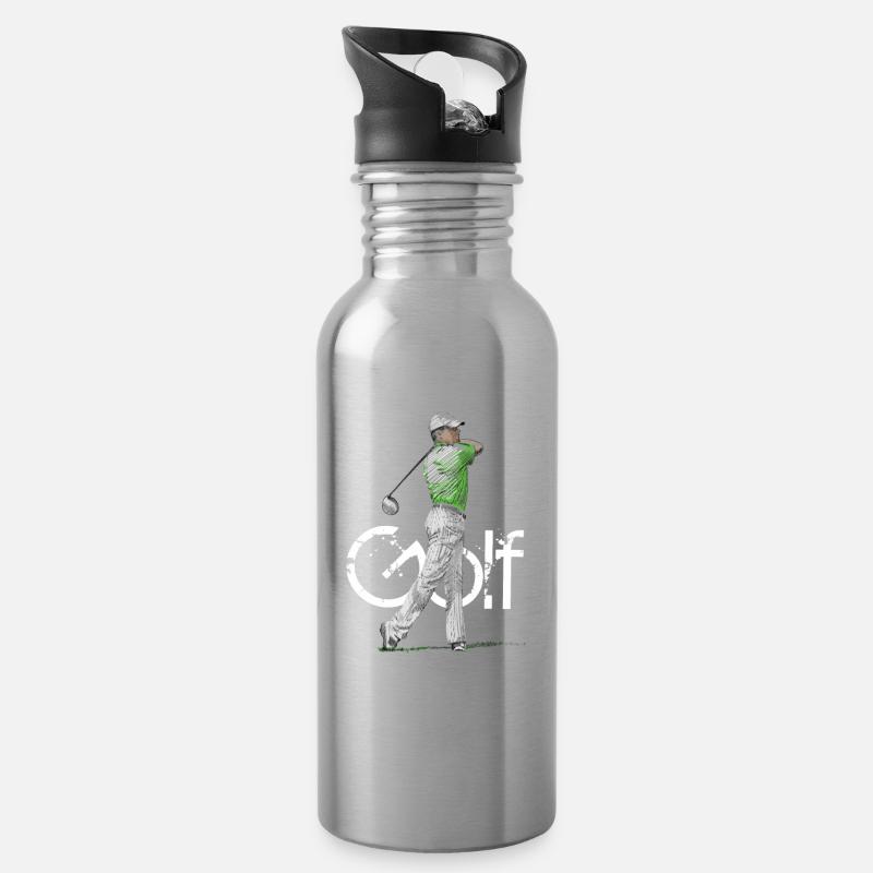 Golfspieler - Trinkflasche mit integriertem Trinkhalm - Lightsilver
