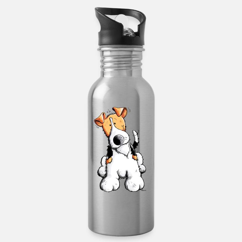 Foxy der Foxterrier - Trinkflasche mit integriertem Trinkhalm - Lightsilver