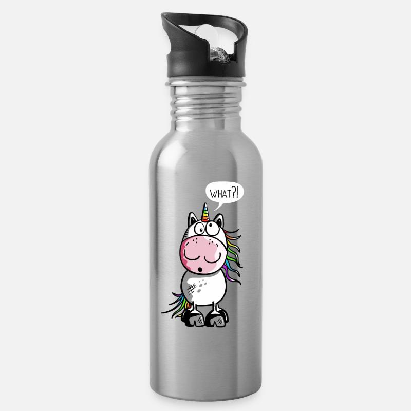 Lustiges Einhorn - Trinkflasche mit integriertem Trinkhalm - Lightsilver