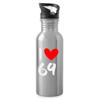 I love 69 - Water bottle with straw - silver - Right