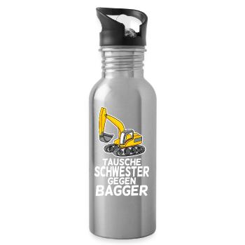 Tausche Schwester gegen Bagger - Trinkflasche mit integriertem Trinkhalm - Lightsilver - Rechts
