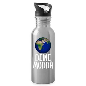 Weltkugel Schriftkunst Motiv - Trinkflasche mit integriertem Trinkhalm - Lightsilver - Rechts