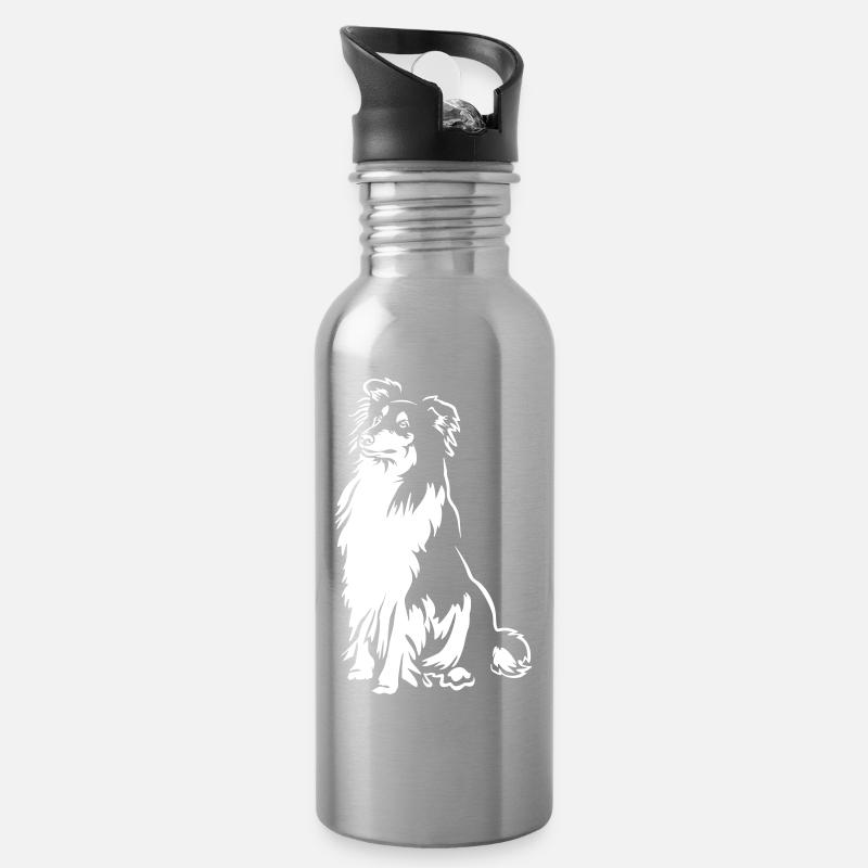 Collie "Black Edition" - Trinkflasche mit integriertem Trinkhalm - Lightsilver