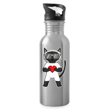 Siamkatze mit Sonnenbrille und Herz - Trinkflasche mit integriertem Trinkhalm - Lightsilver - Rechts