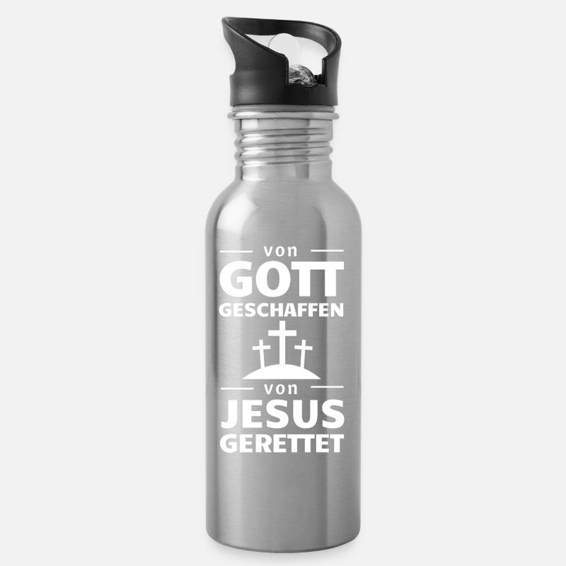 Gott geschaffen Jesus gerettet - Trinkflasche mit integriertem Trinkhalm - Lightsilver