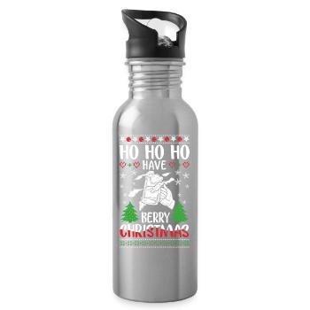 Festive Christmas pony with berry motif - Water bottle with straw - silver - Right