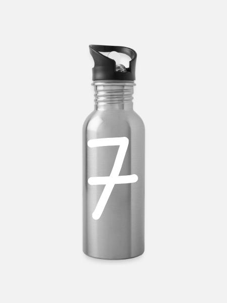 7 Nummer sieben Zahl weiß Geburtstag - Trinkflasche mit integriertem Trinkhalm - Lightsilver