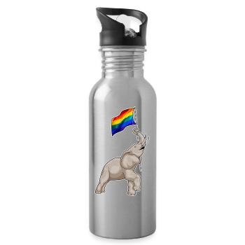 Drapeau arc-en-ciel de l’éléphant - Gourde avec paille intégrée - argent clair - Droite