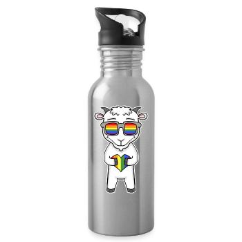 Rainbow - goat with glasses and heart - Water bottle with straw - silver - Right