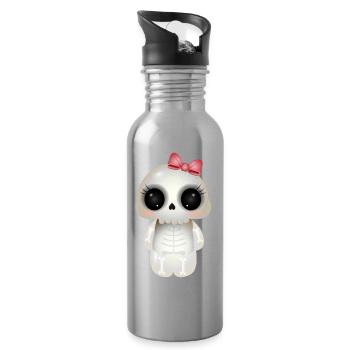 niedlicher Skull mit rosa Schleife - Trinkflasche mit integriertem Trinkhalm - Lightsilver - Rechts