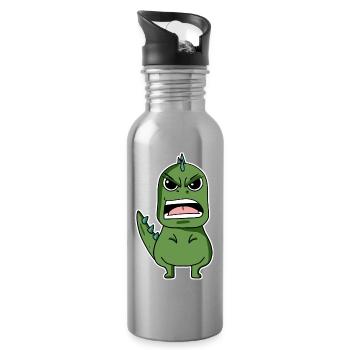 Dino en colère - Gourde avec paille intégrée - argent clair - Droite