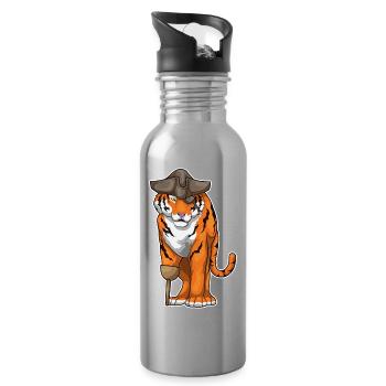 Tiger Pirate Wooden Leg Eye Patch - Water bottle with straw - silver - Right
