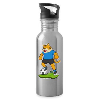 Tiger Soccer Player Soccer - Water bottle with straw - silver - Right