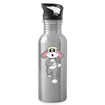 Lapin, Jogger, Jogging, Sport - Gourde avec paille intégrée - argent clair - Droite