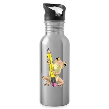 Frosch Schüler Bleistift Schule - Trinkflasche mit integriertem Trinkhalm - Lightsilver - Rechts