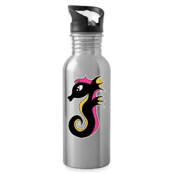 Blühendes Neon-Seepferdchen - Trinkflasche mit integriertem Trinkhalm - Lightsilver - Rechts