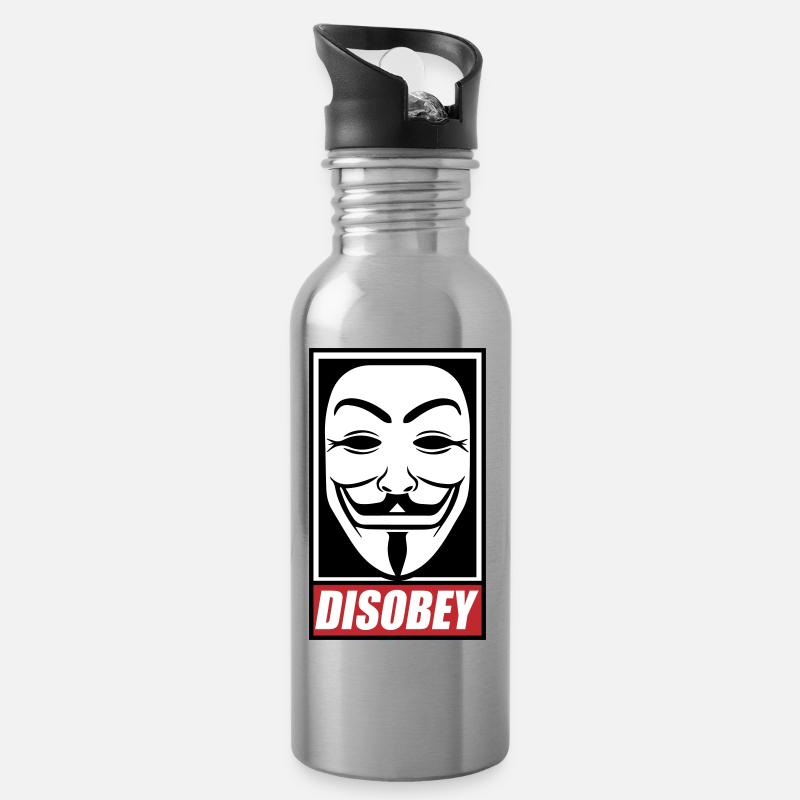 disobey | Farben änderbar - Trinkflasche mit integriertem Trinkhalm - Lightsilver
