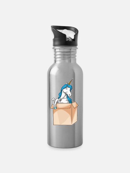 Einhorn Karton - Trinkflasche mit integriertem Trinkhalm - Lightsilver