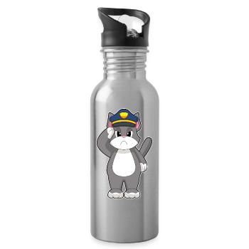Cat, Policeman, Police - Water bottle with straw - silver - Right