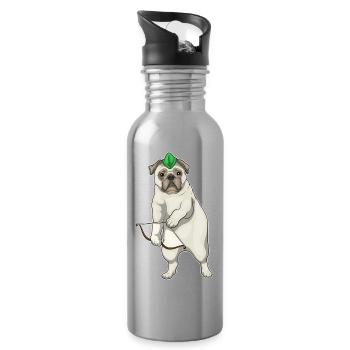 Mops Bogenschütze Bogen - Trinkflasche mit integriertem Trinkhalm - Lightsilver - Rechts