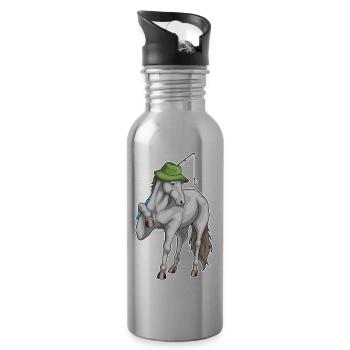 Pferd Angler Angelrute Angeln - Trinkflasche mit integriertem Trinkhalm - Lightsilver - Rechts