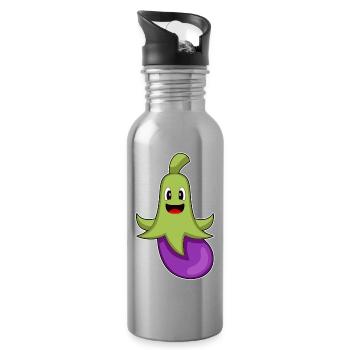 Poulpe Aubergine - Gourde avec paille intégrée - argent clair - Droite