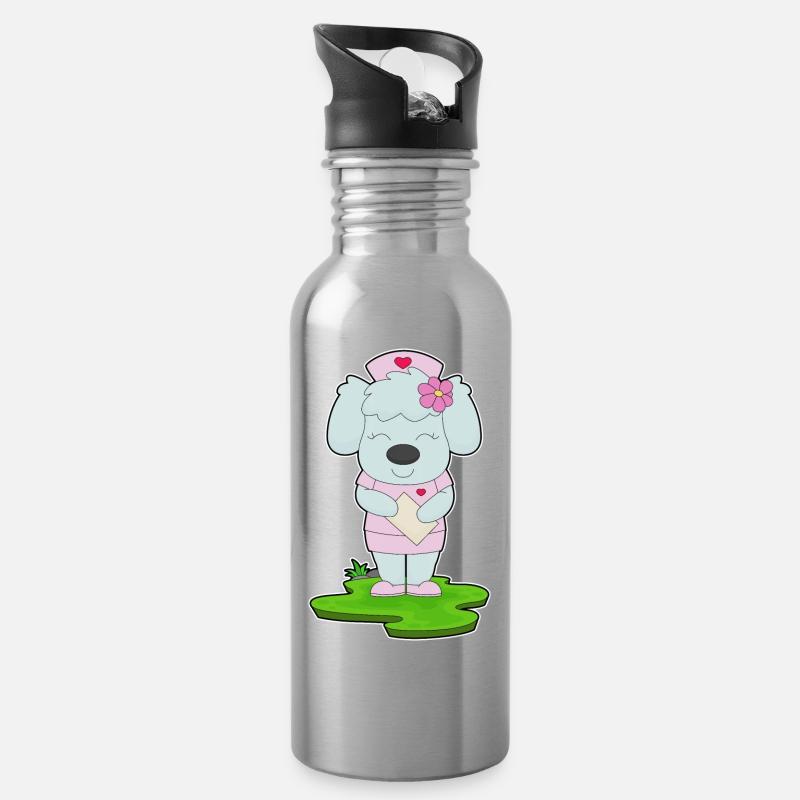 Hund Krankenschwester Blüte - Trinkflasche mit integriertem Trinkhalm - Lightsilver