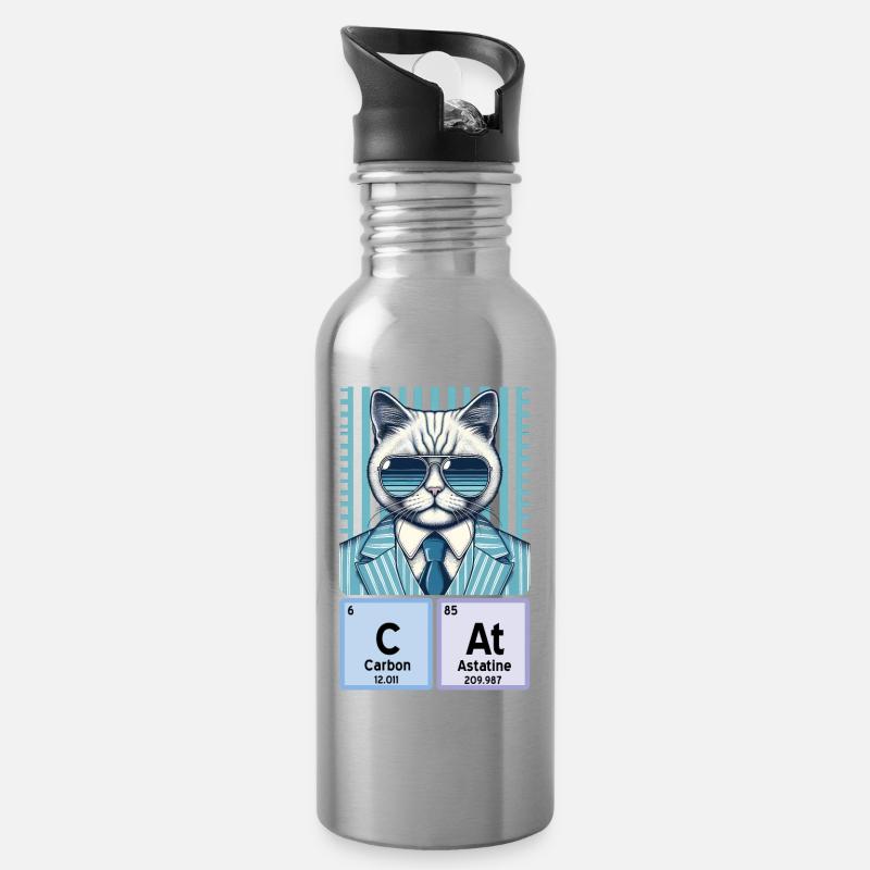 Chemie-Katze: Der coole Katalysator - Trinkflasche mit integriertem Trinkhalm - Lightsilver