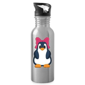 Pinguin Haarschleife - Trinkflasche mit integriertem Trinkhalm - Lightsilver - Rechts